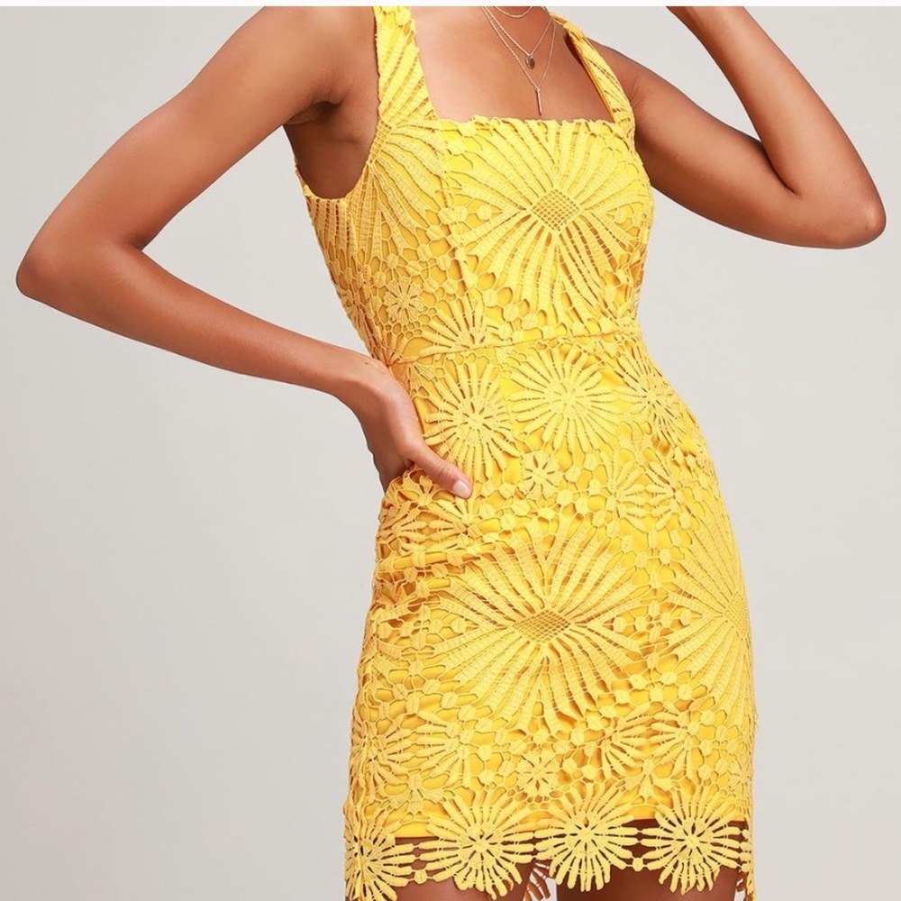Lulus Yellow Crochet Mini Dress